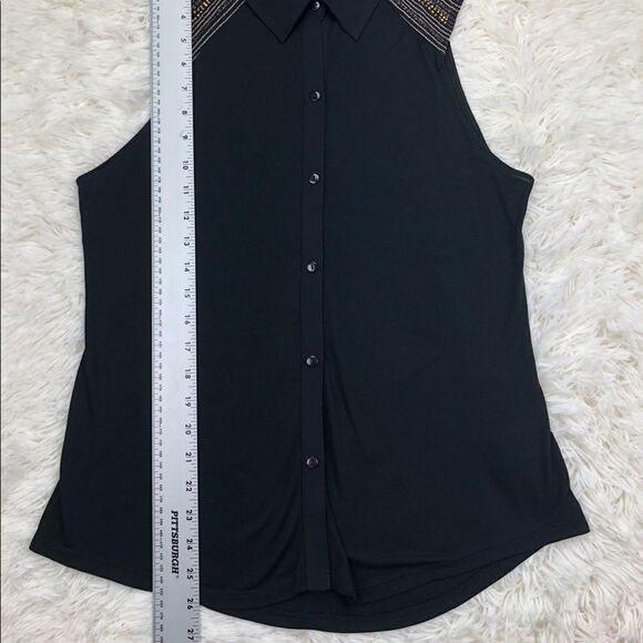 Silence + Noise Black Sleeveless Polo Gold Shoulders Medium - Picture 3 of 6